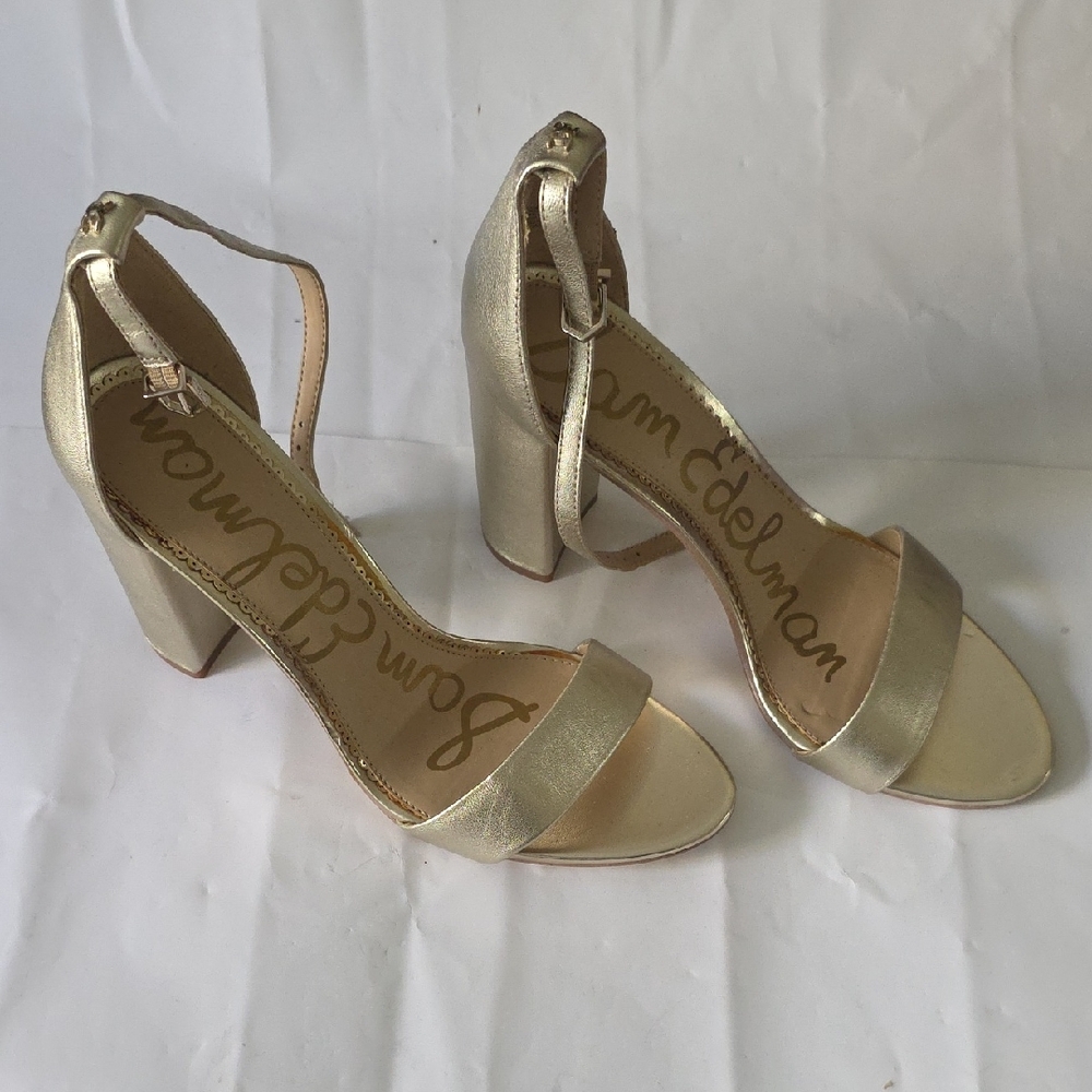 Sam Edelman Metallic Gold Block Heel Sandals